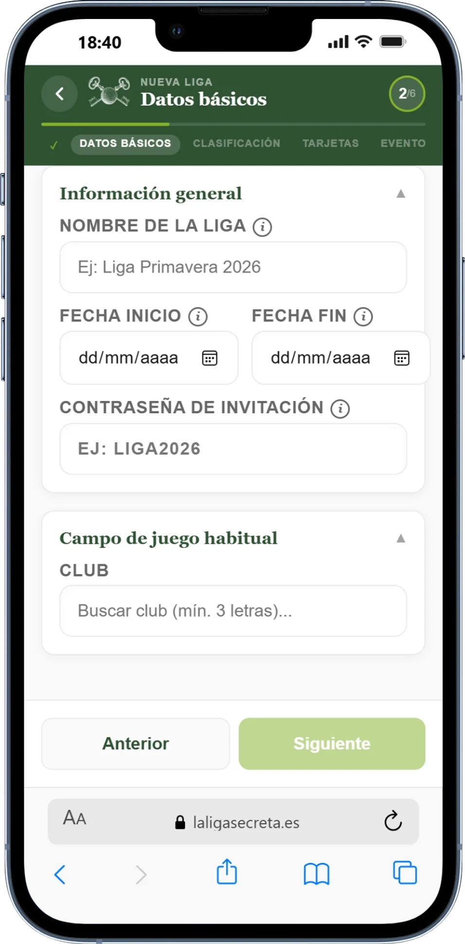 Datos básicos de la liga