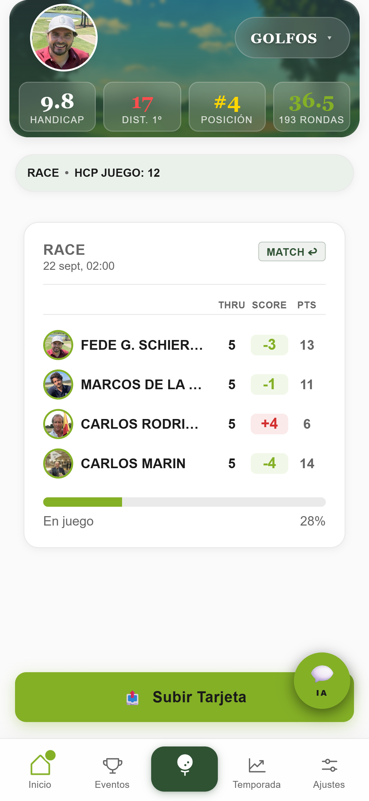 Partida en curso con el estado del match secundario