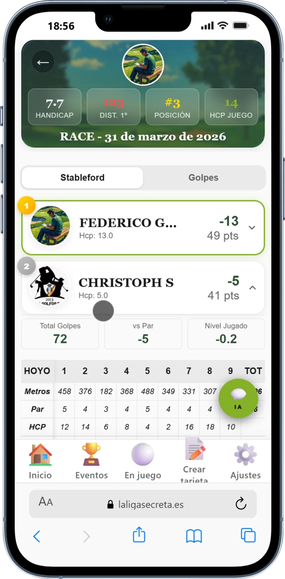 Resumen de partida y ranking