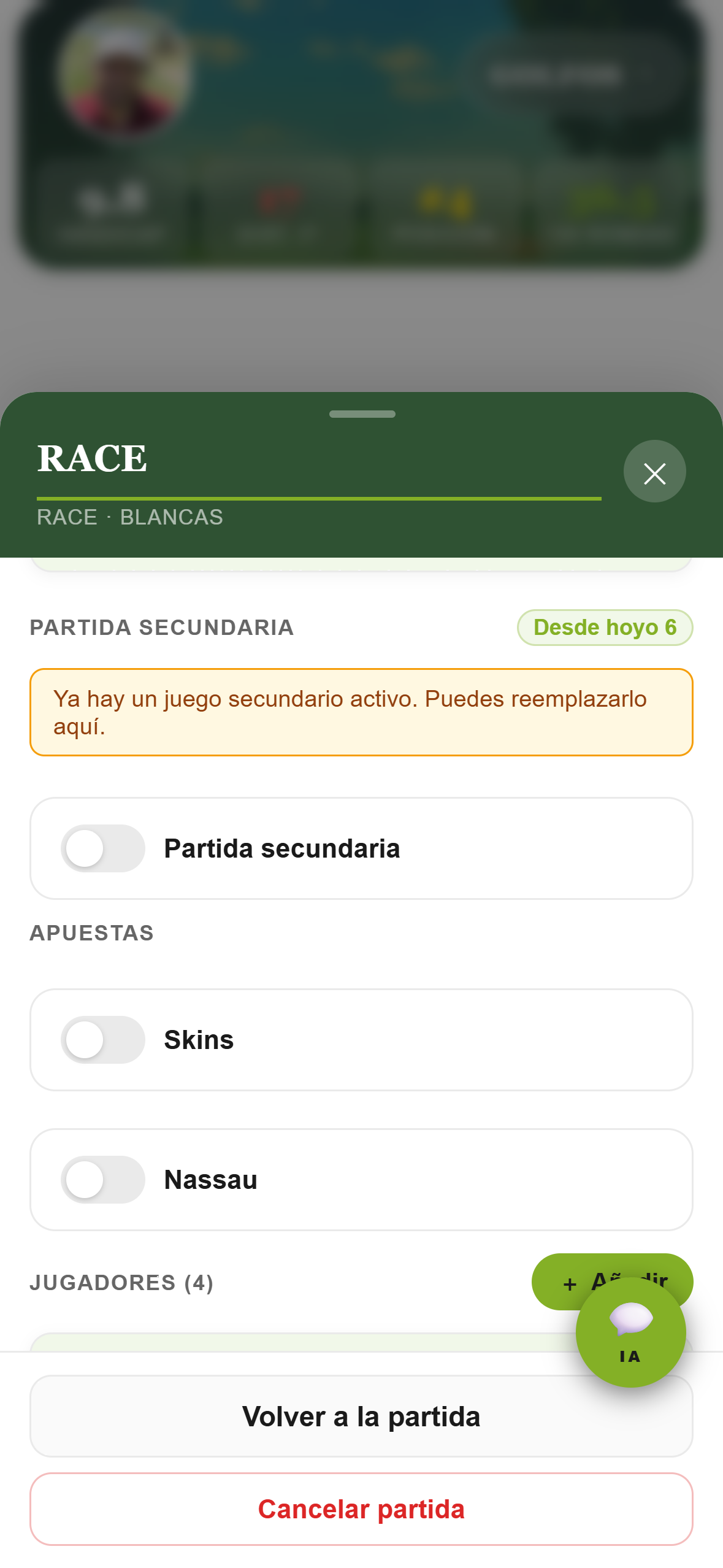 Activar o reemplazar un juego secundario desde un hoyo en curso